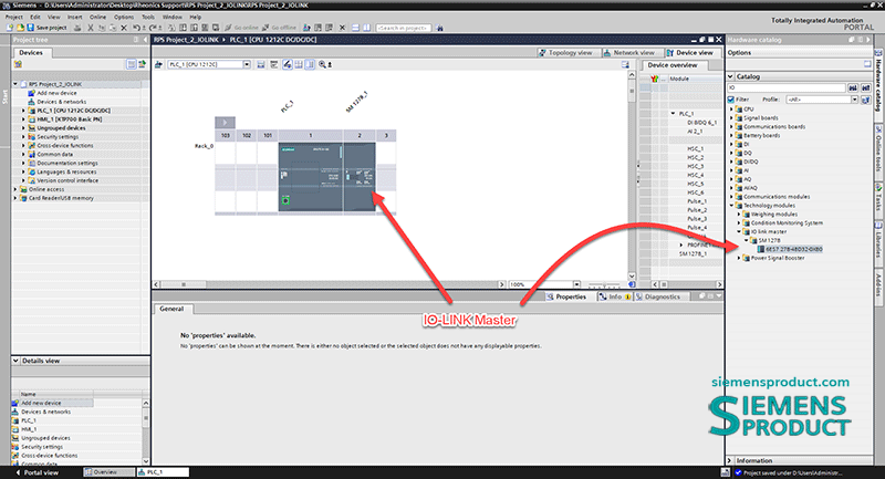 Adding IO-Link Master device SM 1278 to S7-1200 project